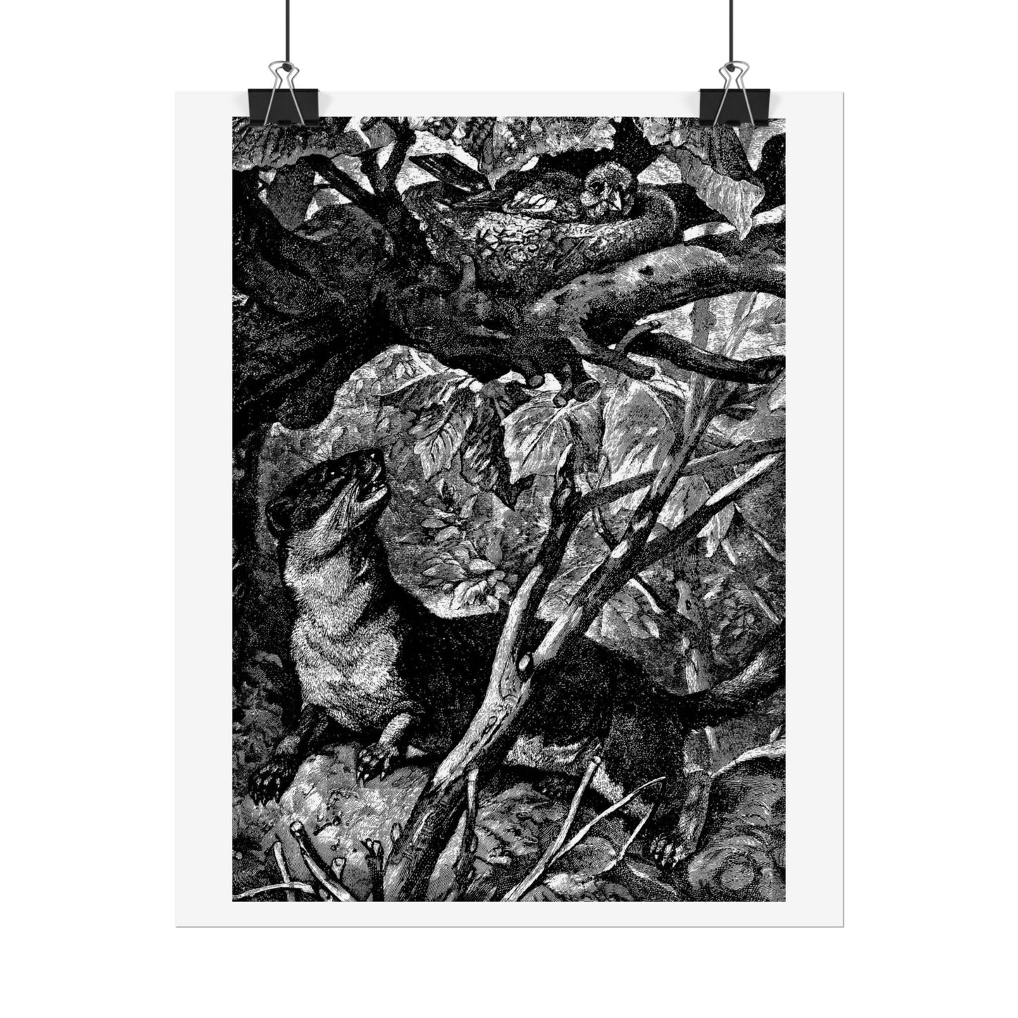 Stoat hunting Bird - Engraving from "Brehm's Life of Animals"